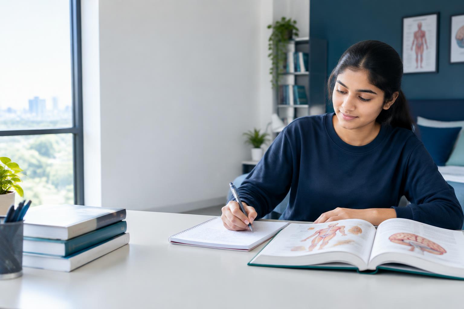 NEET aspirant studying human anatomy